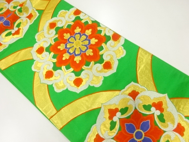 JAPANESE KIMONO / ANTIQUE FUKURO OBI / SILK / WOVEN FLORAL CREST